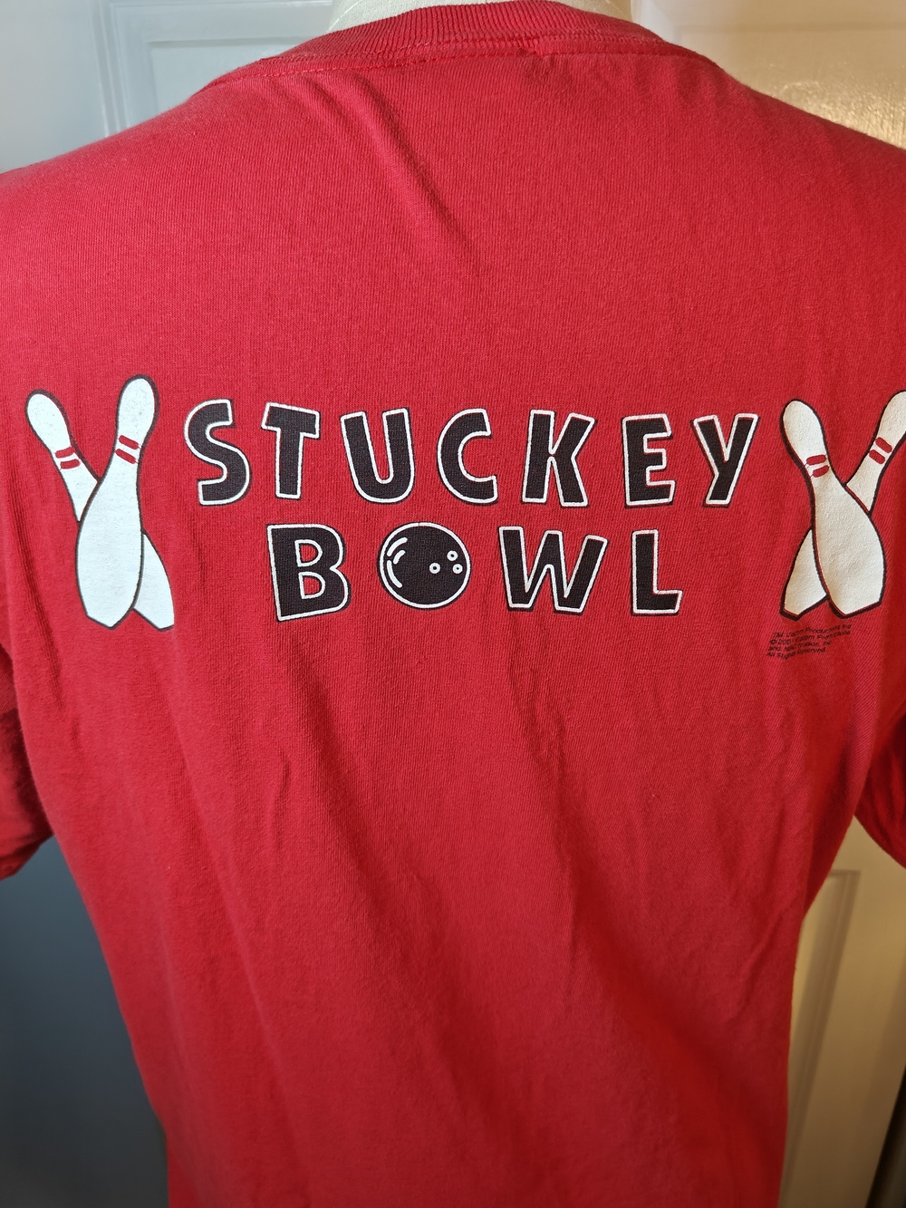 Vintage Y2K Stuckey Bowl Ed NBC TV Show Promo T Shirt Mens XL Red Bowling Tee
